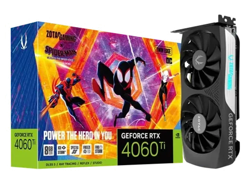 ZOTAC GAMING GeForce RTX 4060 Ti 8GB Twin Edge OC Graphic Card SPIDER-MAN : Across the Spider-Verse Bundle ZT-D40610H-10SMP