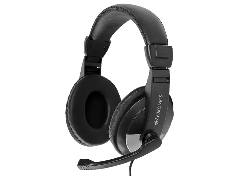 ZEBRONICS Zeb-200HM Wired On Ear Headphone with Mic, Dual 3.5mm Connectors, Adjustable Headband for PC Computers/Laptop (Black)