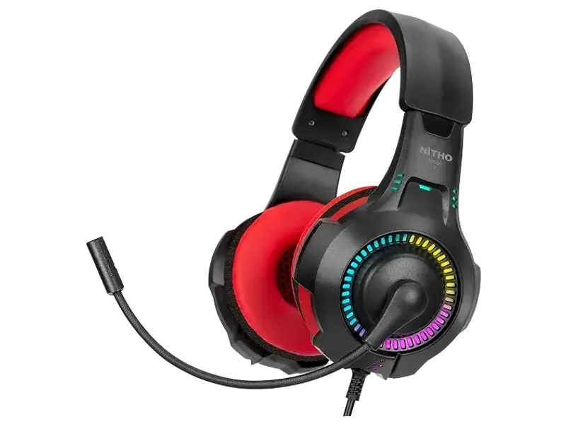 NiTHO NX200 Gaming Headset with 40mm Drivers, LED Lights and Mic, Red