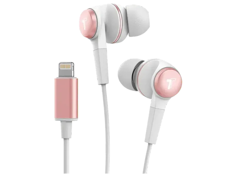 Thore iPhone Earphones (Apple MFi Certified) V120 in Ear Wired Lightning Earbuds (Sweat/Water Resistant) Headphones with Mic/Volume Remote for iPhone 12/13/14 Pro Max - Rose Gold