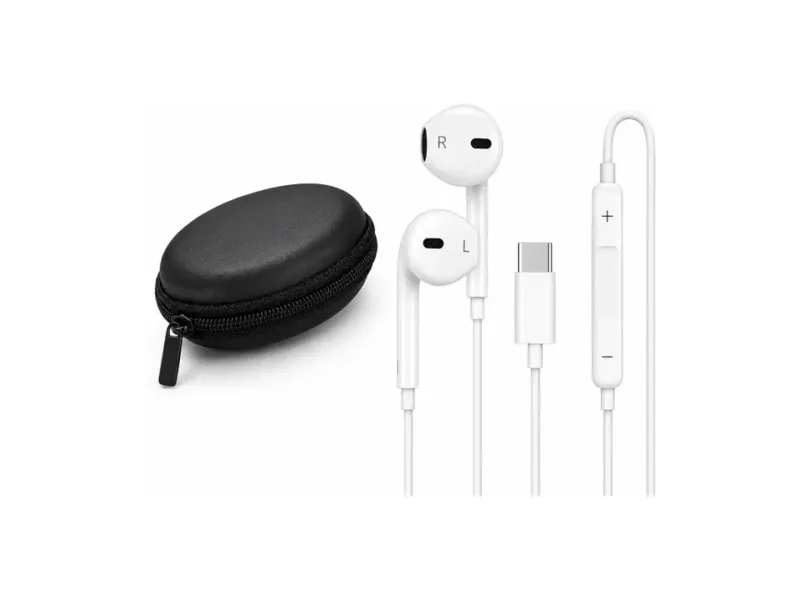 FLEXXGO Type-C Earphones with Mic, Volume Control, Stereo Bass & Zipper Carry Case Wired
