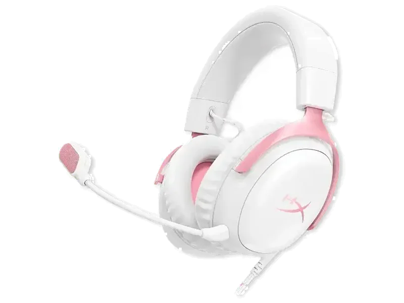 HyperX Cloud III– Wired Gaming Over Ear Headset, PC, PS5, PS4, Xbox Series X|S, Xbox One, Nintendo Switch, Mac, Mobile, 53mm with Neodymium Magnets, Memory Foam, USB-C, White; Pink(9W1Q4AA)