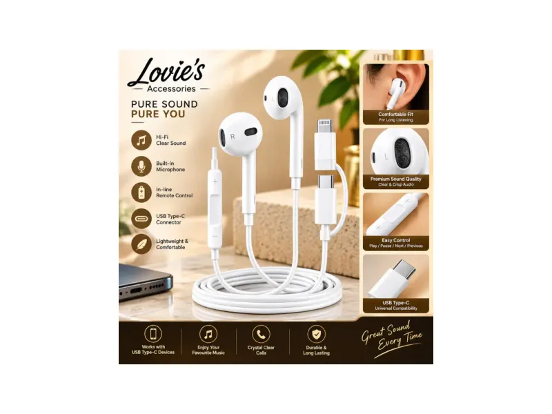 Lovie's Accessories Lovie’s Accessories 2-in-1 Dual Connector Wired Earphones Type-C & Lightning Wired
