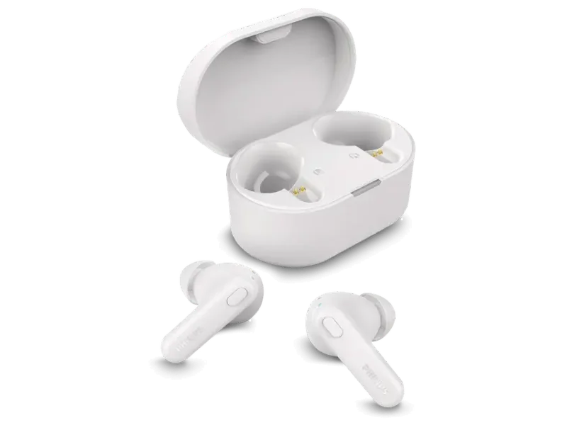 PHILIPS TAT1108WT/00 TRUE WIRELESS EARBUDS, IN-EAR, BLUETOOTH V5.3, EARPHONES WITH MIC, 15H PLAYBACK,SHANK SHAPE, IPX4, BUTTON CONTROLS, COMFORTABLE FIT, AI MIC FOR CRYSTAL CLEAR SOUND QUALITY (WHITE)