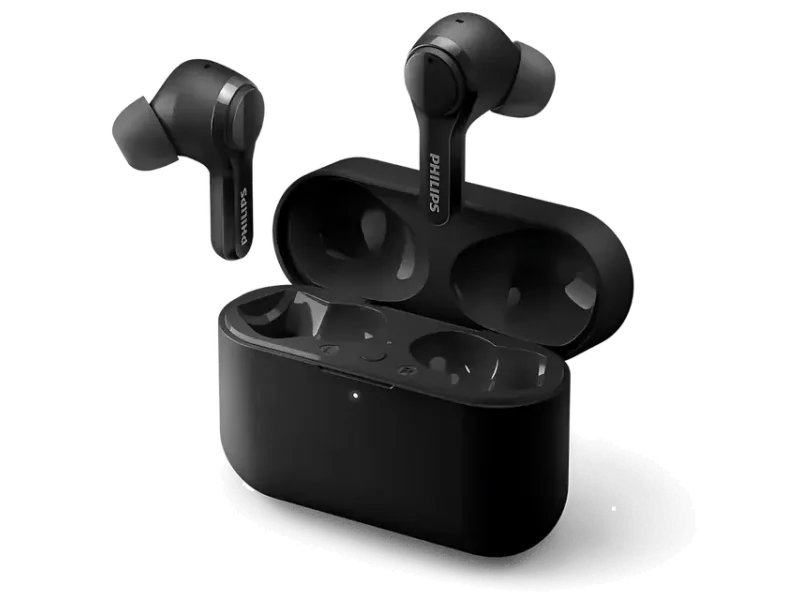 PHILIPS AUDIO TAT3217BK TRUE WIRELESS EARBUDS WITH 4 MIC ENC FOR CRYSTAL CLEAR CALLING, 26 HR PLAYTIME, IPX5 WATER RESISTANCE | APP SUPPORT, 10MM NEODYMIUM DRIVERS FOR RICH SOUND & PUNCHY BASS (BLACK)