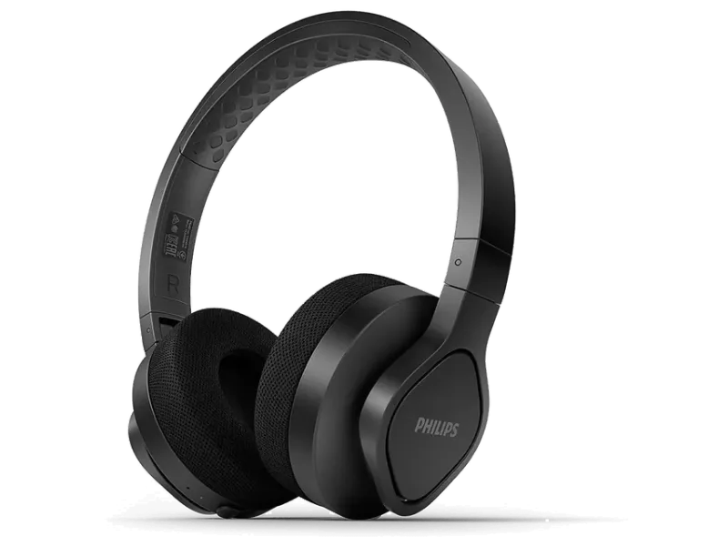 PHILIPS AUDIO TAA4216 ON-EAR SPORTS BLUETOOTH HEADPHONES WITH IP55 DUST/WATER PROTECTION, 35 HOURS PLAY TIME, COOLING & WASHABLE EAR CUPS, QUICK CHARGE, 40 MM DRIVERS AND BUILT-IN MIC (BLACK)