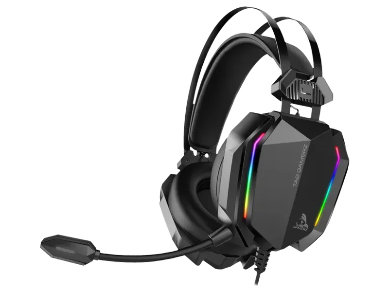 TAG Titan Gaming Headphone, 50mm Drivers, 7-Color RGB, Noise-Cancelling Mic, 3.5mm + USB, Black