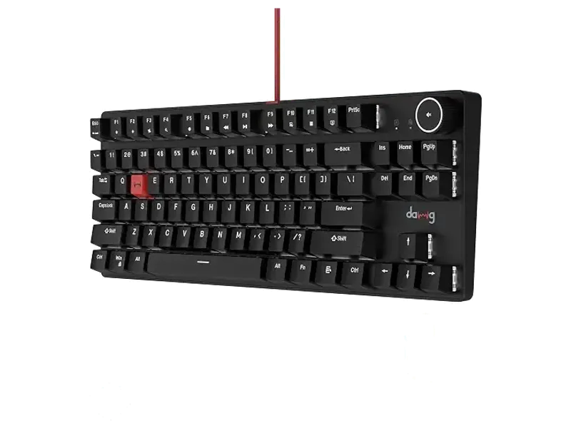 daWg Highkey 373, Anti-Ghosting Wired Mechanical 80% Keyboard, White Backlit LED, Fiery Red Switches, 85 Double-Shot PBT Keycaps, 1000Hz Polling Rate, Volume Knob, 1.8m Braided Cable