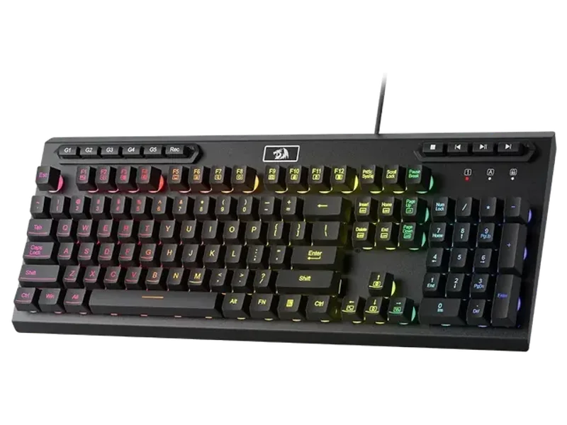 Redragon K513 RGB Membrane Gaming Keyboard, Standard 104 Keys Linear Mechanical-Feel Keyboard w/ 5 Extra On-Board Macro G Keys, Dedicated Media Control, Solid Metal Top Case
