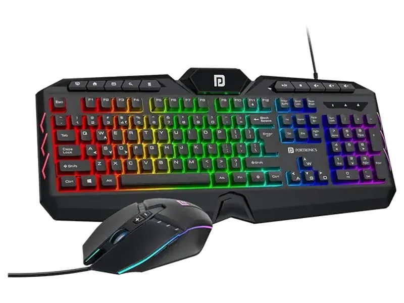 Portronics Ki-Pad 5 Wired Gaming Keyboard & Mouse Combo, 7-Button Mouse Control, 19 Anti-Ghosting, Multimedia Keys, Cool RGB Backlight, 1.5M Cable Length, Compatible with Desktop PCs, Laptops (Black)