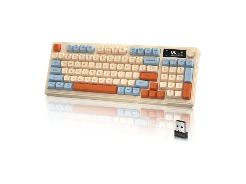 LexonElec M96 Wireless Gaming Keyboard,Knob Control Bluetooth/2.4G Wireless Mechanical Feeling Keyboard,RGB LED Backlit with Display Screen, PBT Keycap, 3000mAh, 94-Key Layout for Win/Mac (Blueberry)
