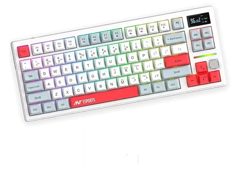 Ant Esports APEX200 Tri‑Mode Mechanical Gaming Keyboard (2.4GHz-Bluetooth-Wired) 84Key RGB Magnetic Keyboard Hall Effect Switches 1000Hz Wireless Polling Rapid Trigger Hot‑Swappabl PBT Keycaps –White
