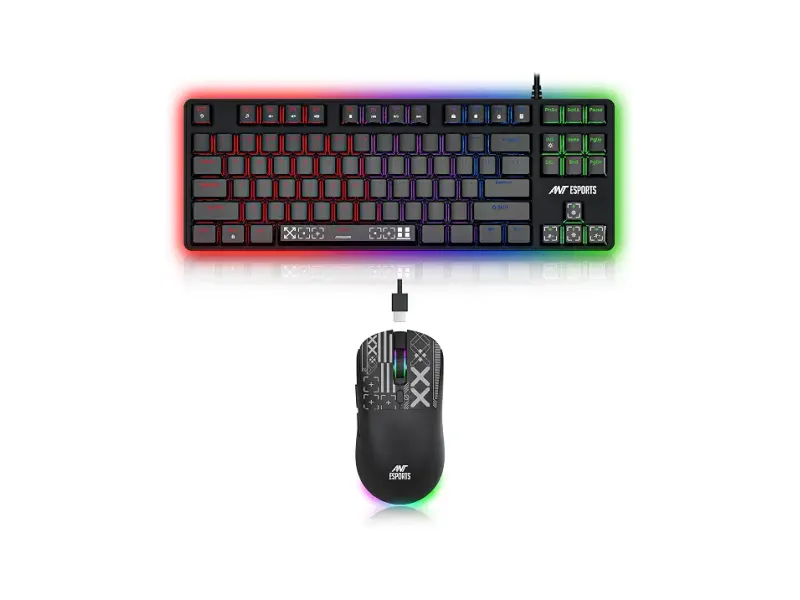 Ant Esports Thunder20 Wired Mechanical Gaming Keyboard and Mouse Combo | TKL Keyboard Rainbow Backlight 26Anti-Ghosting Keys, 6-Button 3600DPI Mouse | USB | PC/Laptop Compatible_ Brown Switch_ Black