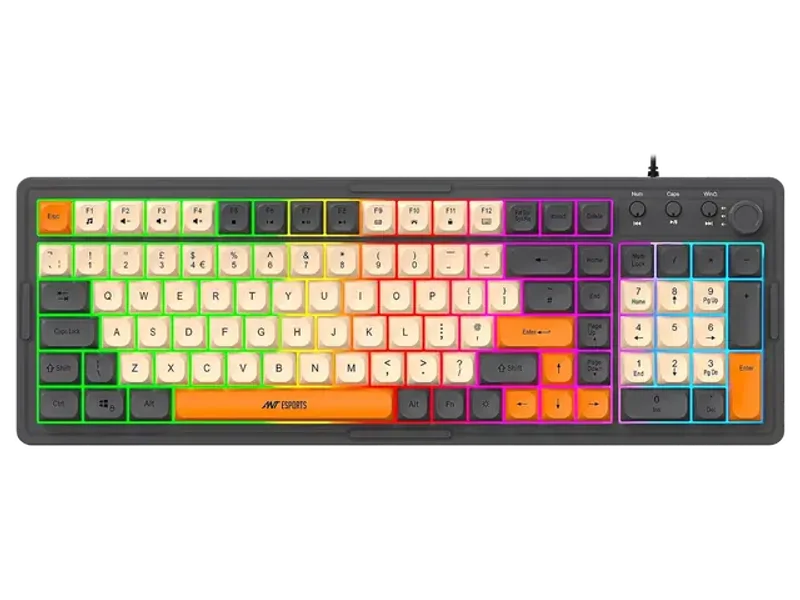 Ant Esports MK800 Pro Wired Mecha Membrane Backlit Gaming Keyboard with 87 Keys Sturdy and Lightweight Compact Numeric Pad Keyboard for Home Internet Cafe Game Room Offices_ Grey, Beige, Orange