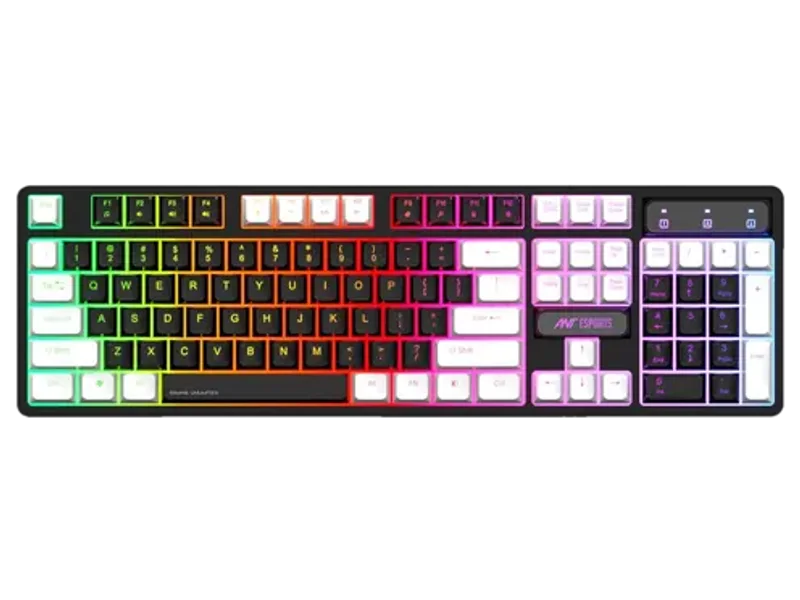 Ant Esports MK1400 / Rainbow LED Illumination, White and Black Keycaps, Backlit Membrane Wired USB Standard Gaming Keyboard Compatible with Desktop, Laptop, Mac with Double-Shot Injection Keycaps, Backlit LED Illumination