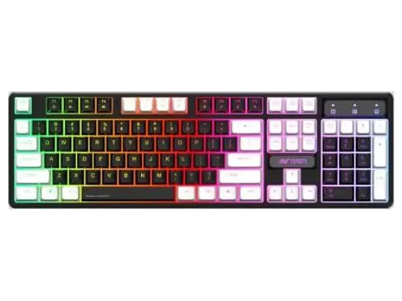Ant Esports MK1450 Pro / Backlit Membrane with Mixed Color Lighting Wired USB Standard Gaming Keyboard Compatible with Desktop, Laptop, Mac with gaming mode ,multimedia_keys,Ant Esports MK1450 Pro Backlit Membran with Mixed Colour Lighting, Wired USB Gaming Keyboard (Black)