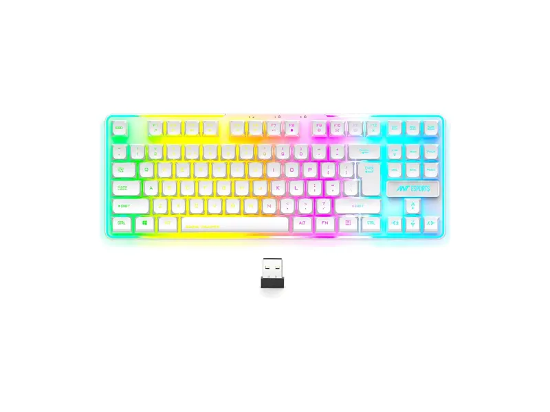 Ant Esports MK720 Pro V2 Wireless TKL RGB Gaming Membrane Keyboard, Backlit Wireless Keyboard Long Lasting Rechargeable Battery High Built Quality – PC PS5 PS4 Xbox One Mac – White