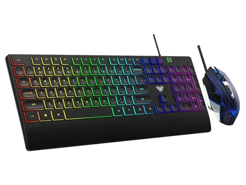 AULA T201 Full Size Membrane Wired Gaming Keyboard and Mouse Combo ( Black )