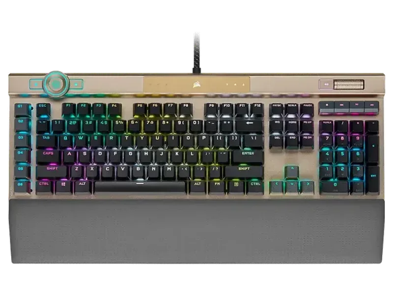 Corsair K100 RGB Optical-Mechanical Gaming Keyboard - Midnight Gold Opx RGB Optical Mechanical Keyswitches - Axon Hyper-Processing Technology for 8X Faster Throughput - 44-Zone RGB Lightedge
