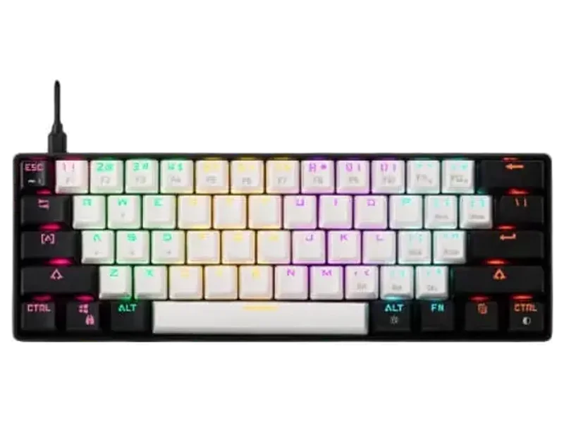 Gamdias Aura GK2 60% Tactile Red Switches Mechanical Gaming Keyboard (White- Black)