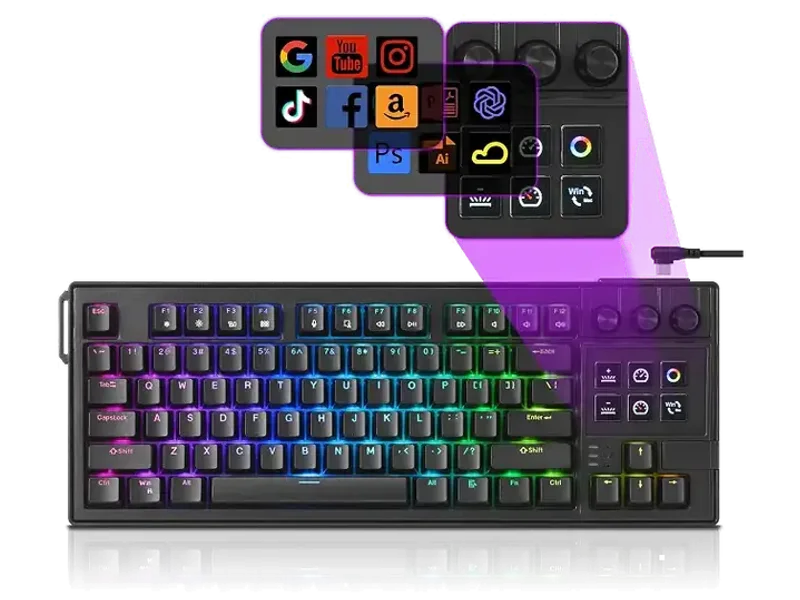 darkFlash K87PRO TKL Mechanical Gaming Keyboard with 6 LCD Programmable Screen Keys, 3 Control Knobs, Hot-Swappable Gasket Mount, RGB Backlit, Wired Keyboard for PC Windows & Mac (Black)