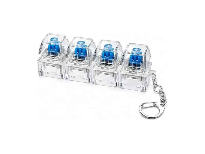 4-Key Mechanical Keyboard Switch Keychain with Clicky Blue Switches | Transparent Keyboard Fidget Toy | Stress Relief Clicker | Portable Gamer Keyring Accessory (pack of 1)