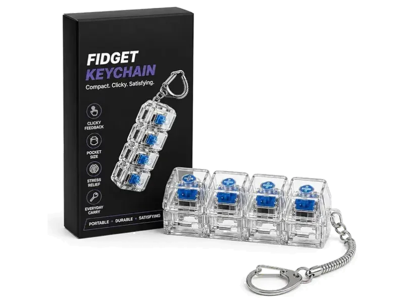 LED Light Fidget Keyboard Keychain | 4 Button Mechanical Clicker Toy | Stress & Anxiety Relief | Anti Nail Biting | Portable Pocket EDC Keychain