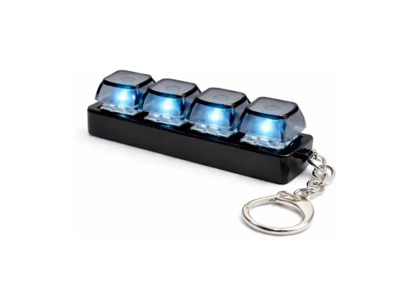 Mechanical Keyboard Fidget Clicker Keychain with 4 Clicky Switch Keys, LED Light Up Stress Relief Toy, Portable Desk Fidget for Office School Travel, Pocket Keychain for Adults and Teens (Black)
