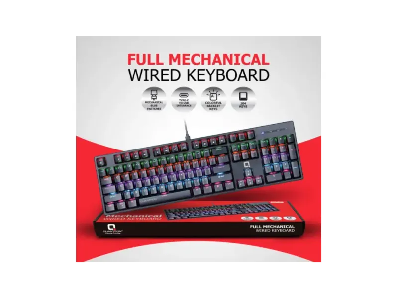 Quantron QKB -18, FULL MECHANICAL WIRED GAMING KEYBOARD. Wired USB Standard Gaming Keyboard Compatible with Desktop, Laptop, Mac