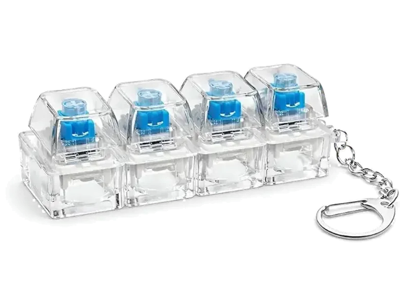 RSP_Mechanical Keyboard Switch Keychain with Transparent Keycaps, 4 Keys, Tactile Clicky Fidget Toy