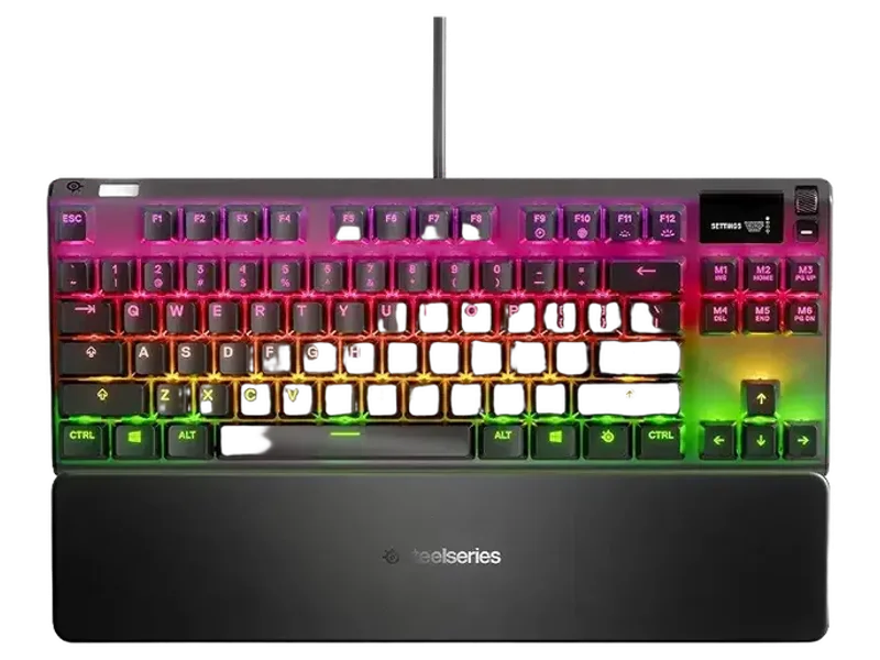 SteelSeries Apex 7 Tkl Compact Mechanical Gaming Keyboard Oled Smart Display Usb Passthrough & Media Controls Linear & Quiet Rgb Led Backlit, Black