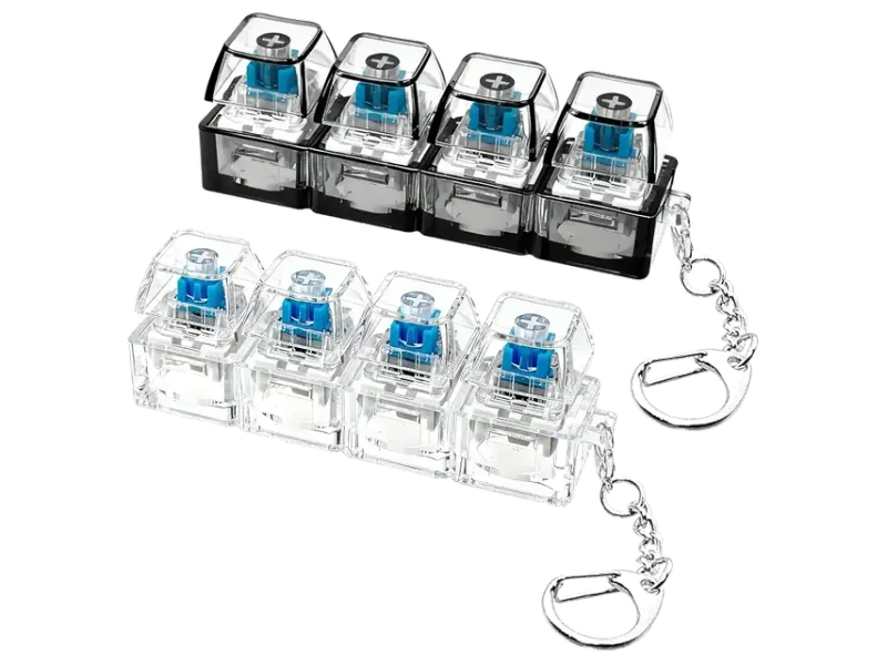 YBN 2 pcs Keyboard Fidget Toy - Fidget Keyboard Keychain with LED Light – 4-Button Mechanical Switch Clicker Toy for Stress Relief & Focus