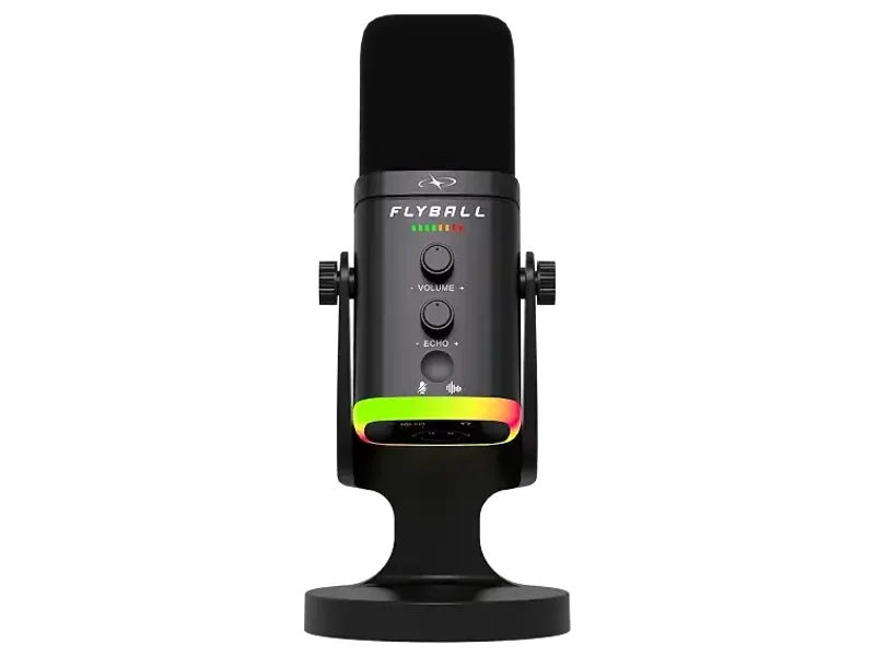 FLYBALL USB/XLR Dynamic Gaming Microphone, RGB Mic for PC, Podcast & Streaming, Tap-to-Mute & ENC, Echo Knob, Monitoring, Gain Control, Cardioid – UG 306 PRO