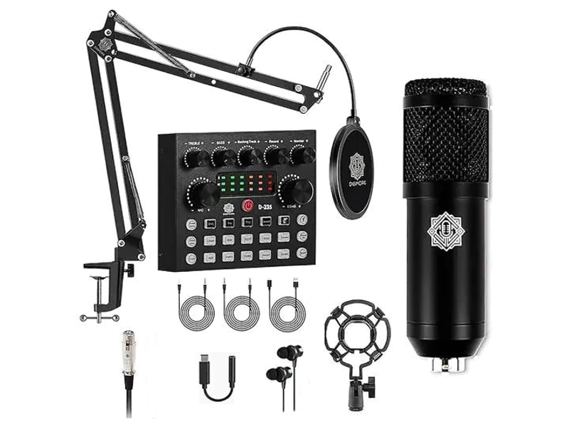 Digimore D-430 Condenser Kit w Sound Card for Recording, Podcast, Starmaker Microphone
