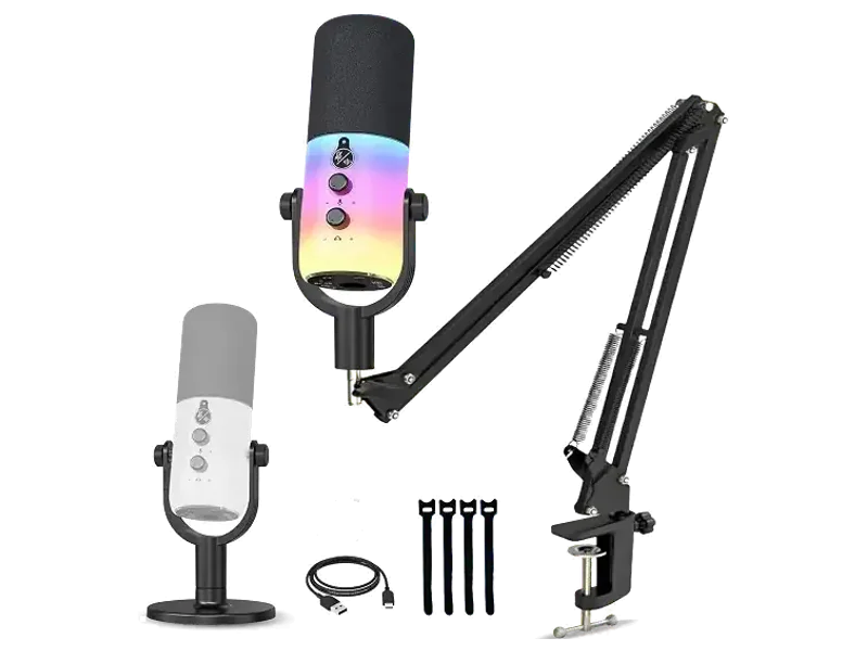 Audio Array AM-C48 XLR/USB Professional Full RGB Dynamic Microphone Kit | AI Noise Cancellation | Touch & Knob Controls | Built-in Headphone Monitoring | Podcasting, Recording, Streaming, YouTube
