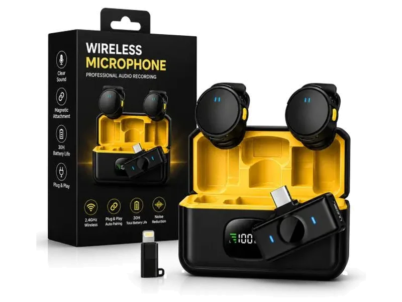 fire turtle Q8 Dual Wireless Lavalier Mic, Charging Case, Noise Reduction for Type C Mobile Microphone