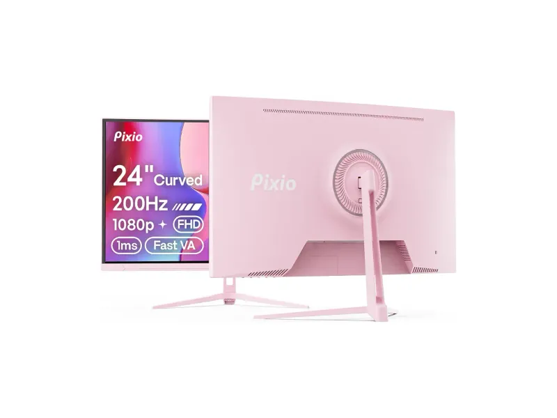 Pixio PXC248 Wave Pink 24 inch 200Hz Refresh Rate FHD 1080p Resolution 1500R Curve Fast VA Panel 1ms GTG Response Time Adaptive Sync HDR Curved Gaming Monitor