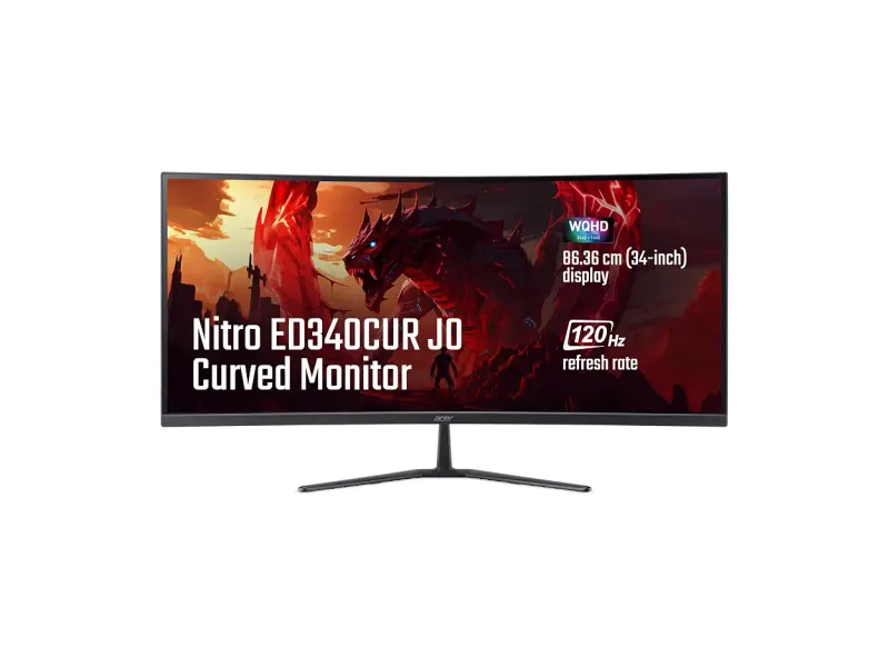 Acer Nitro ED340CUR J0 34 Inch UWQHD Curved Gaming Monitor | 3440x1440 VA Panel | 120Hz (DP) | 1ms VRB | AMD FreeSync Premium | HDR10 | 1500R | 2x HDMI 2.1 + DP 1.4 | Easy Tilt | Speakers | VisionCare