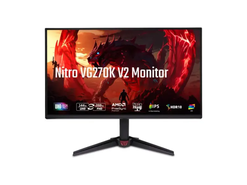 Acer Nitro 68.58 cm (27 inch) 4K Ultra HD LED Backlit IPS Panel Gaming Monitor (VG270K V2 {DFR -4K - 144Hz ; FHD - 288Hz })