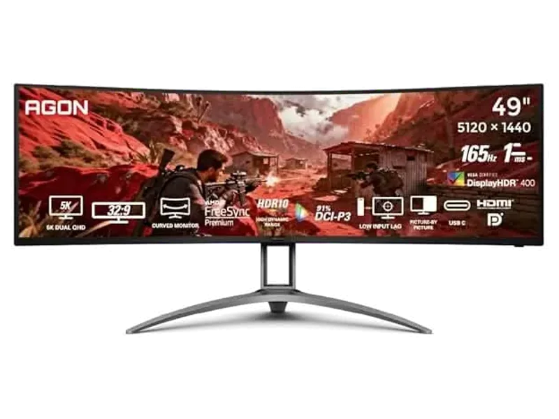 AOC AG493UCX2 48.8 Curved Gaming Monitor - Black | Dual-QHD 5120×1440 (32:9) |165Hz Refresh |1ms MPRT, FreeSync Premium | DisplayHDR400 | USB-C & KVM | UltraWide VA Panel