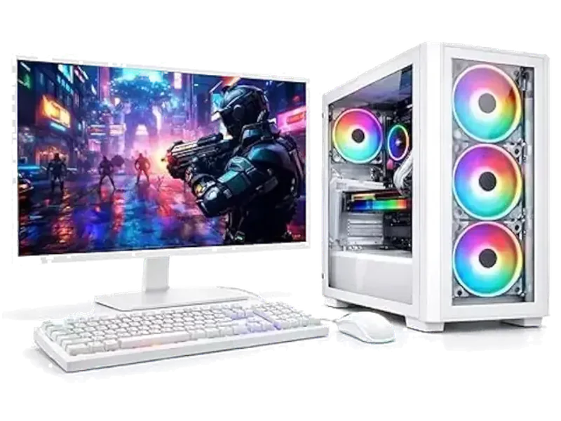 Premium Desktop PC, Core i7 3770, 16GB RAM, 512GB SSD+1TB HDD, HD Graphics 4000, 4 Fan White RGB Cabinet, 22 Inch White Frameless LED Monitor, RGB Keyboard Mouse, WiFi, VGA, Ethernet, Windows 11 Pro