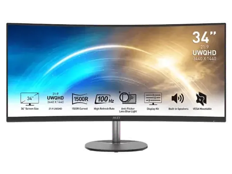 MSI Pro MP341CQ 34 Inch 2K 100Hz VA Panel 116%SRGB AMD Free Sync Business Monitor