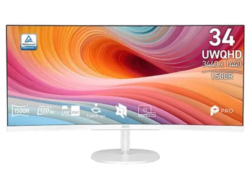 MSI PRO MP341CQW E12 34 Inch 2K UWQHD 120Hz VA Panel 114% SRGB 1MS Adaptive Sync Curved Business Monitor ( White )