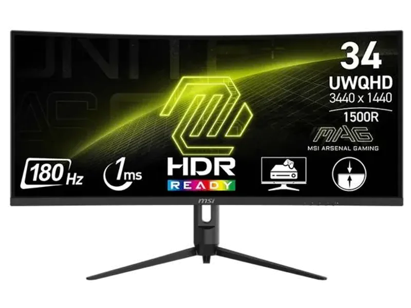 MSI 86.36 cm (34 inch) Curved UWQHD VA Panel with AI Vision Technology, 1500R Curvature, 119% SRGB, HDR Ready, VESA Mountable, Height Adjustable Gaming Monitor (MAG342CQR E2)