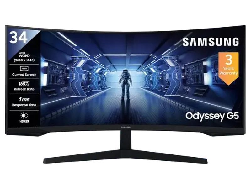 Samsung Odyssey G5 86.36 cm (34 inch) Curved WQHD VA Panel Gaming Monitor (LC34G55TWWWXXL-(3440 x 1440),21:9, 100R Curve, DP & HDMI Port,)