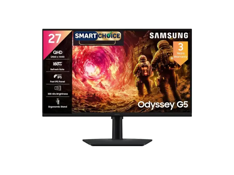 Samsung Odyssey G5 68.58 cm (27 inch) Quad HD IPS Panel Gaming Monitor (LS27FG502EWXXL-2560x1440,HDMI & DP,G-Sync Compatible,height Adjust,Pivot, Swivel)