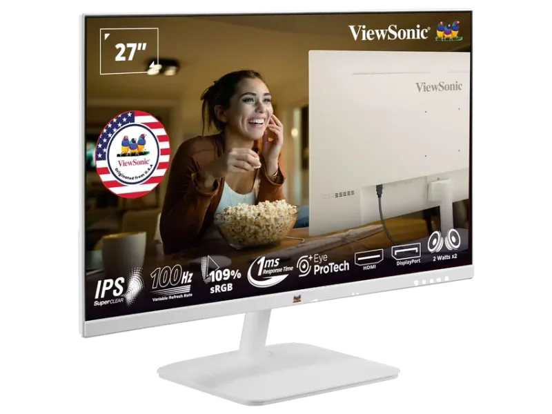 VIEWSONIC VA2732-MH-W, 27-INCH (68.58CM) FULL HD MONITOR, SUPERCLEAR IPS PANEL, 100HZ, 1MS, SRGB 109%, HDMI, VGA, DUAL SPEAKERS, EYE PROTECH+, BORDERLESS DESIGN, WHITE