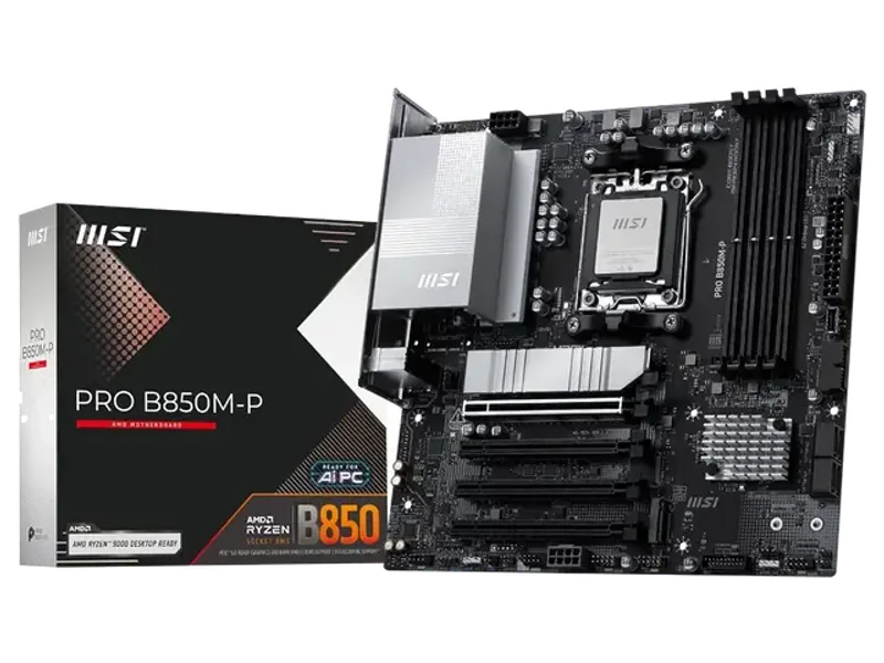 MSI PRO B850M-P Motherboard, mATX - Supports AMD Ryzen 9000/8000 / 7000 Processors, AM5 - DDR5 Memory Boost (8200+ MT/s OC), PCIe 5.0 x16, M.2 Gen5, 5G LAN