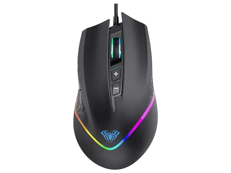 AULA F805 Wired Gaming Mouse, Rainbow Backlight, DPI Range 800-1600-2400-3200-4800-6400, Polling Rate 125Hz, Compatible with WinXP/2000/7/8/10/Mac | Black