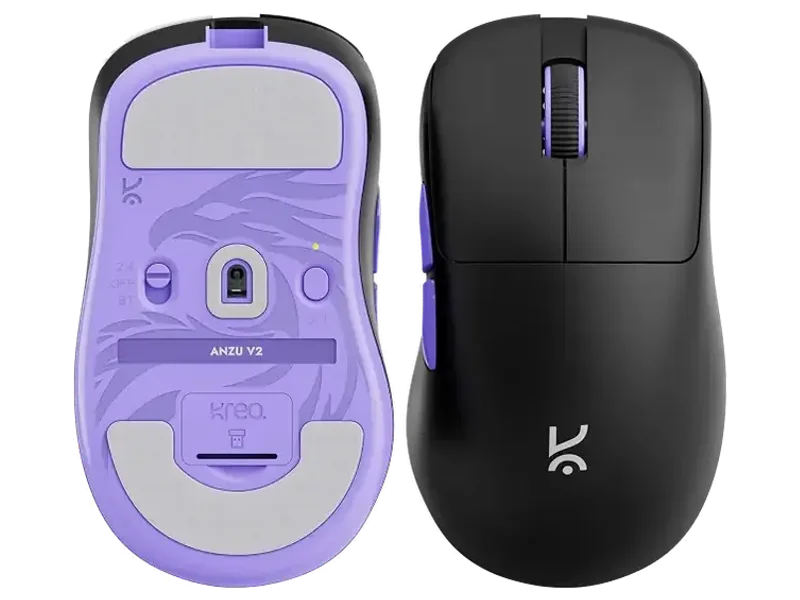 Kreo Anzu V2 Wireless Gaming Mouse, 50g Ultra-Light Ergonomic Mouse, PixArt 3311 Sensor, 12000 DPI, 2.4GHz/Bluetooth/USB-C, 1000Hz Polling, Huano 80M Switches, 50+ Hr Battery